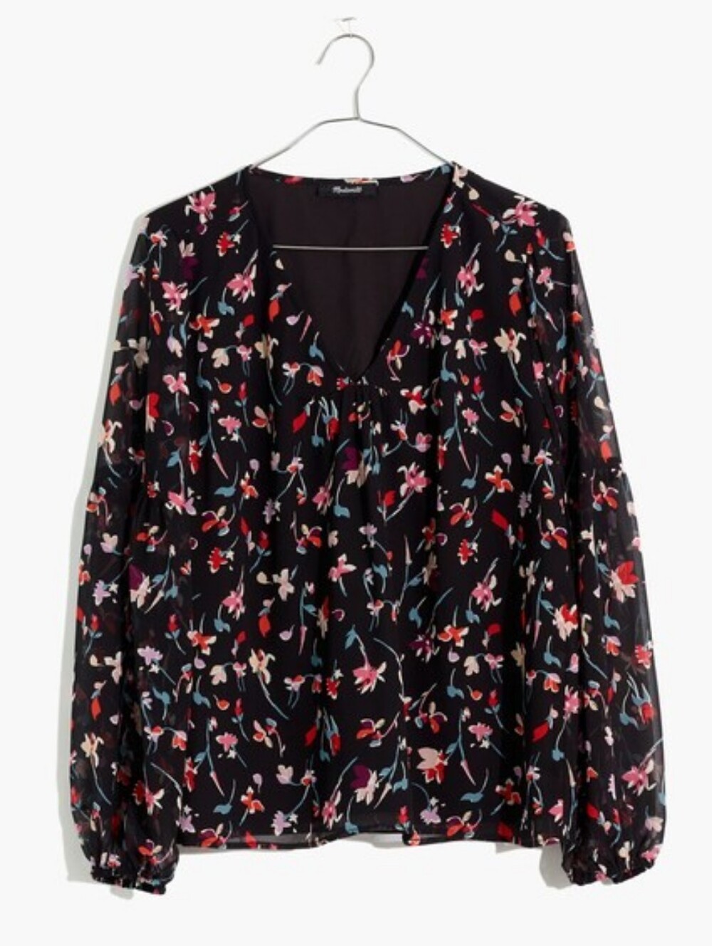 Madewell Shirred Sleeve V-Neck Top in Drifting flowers